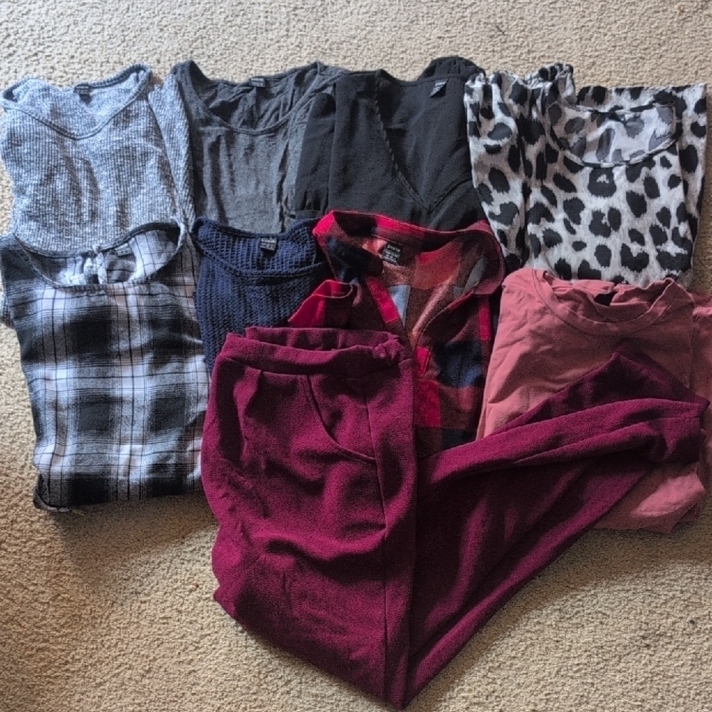 Shein Bundle 8 Blouses & 1 Pant Size Medium ( Could Be Used For Maternity)